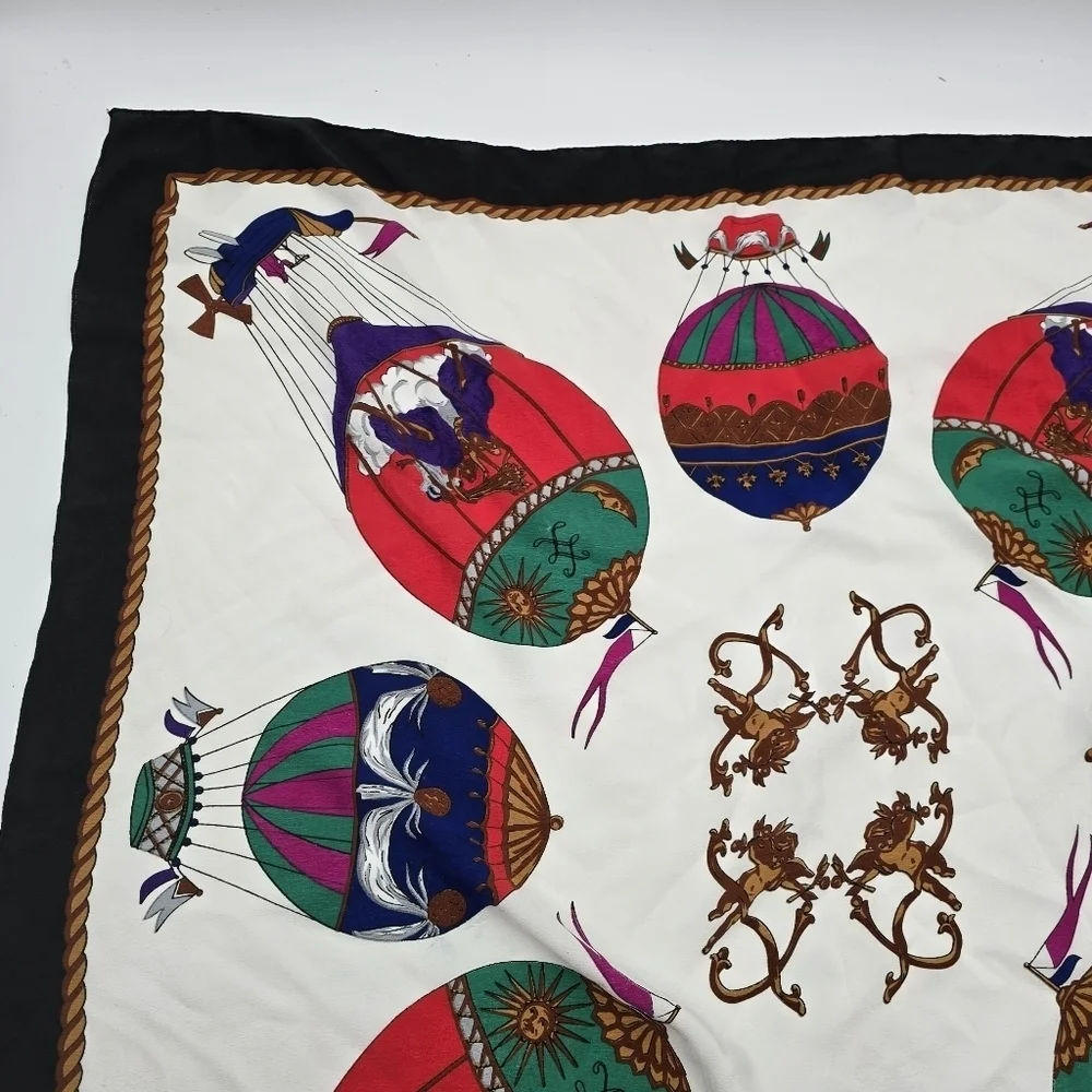 Vintage Square Scarf Hot Air Balloon Art Deco Tapestry Hanging Silky Cherub